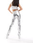 River Island metallic straight leg trouser in silver