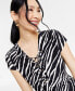 Фото #3 товара Petite Animal-Print Lace-Up-Neck Top, Created for Macy's