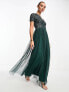 Фото #1 товара Maya Bridesmaid short sleeve maxi tulle dress with tonal delicate sequins in emerald green