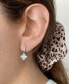 ფოტო #3 პროდუქტის Silver Plated Floral Dangle Hoop White Imitation Mother of Pearl Earrings