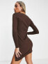 Threadbare Aria ribbed mini dress with side split in chocolate brown