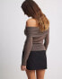 NA-KD fine knit draped neck top in light brown