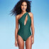 Women's One Shoulder Plunge Cut Out One Piece Swimsuit - Shade & Shore Green S