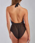 Фото #2 товара Women's Missy Plunge Sheen Lace and Mesh Halter Romper