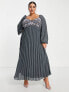 ASOS DESIGN Curve embroidered bust pleated midi dress with long sleeve in dark grey