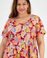 Фото #3 товара Plus Size Glorious Garden Scoop-Neck Top, Created for Macy's