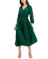 ფოტო #1 პროდუქტის Women's Ruched V Neck 3/4-Sleeve Midi Dress