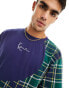 Karl Kani oversized t-shirt in blue with tartan check wavy blocking