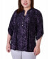 ფოტო #1 პროდუქტის Plus Size 3/4 Roll Tab Sleeve Y-Neck Top