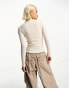 ONLY lettuce edge high neck ribbed top in beige