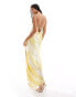 Object satin low cross back maxi dress in yellow abstract print