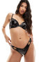 Hunkemoller Seductress vinyl padded bra with V wire detail in black