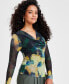 ფოტო #4 პროდუქტის Petite Printed Long-Sleeve Cowlneck Mesh Top, Created for Macy's