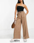 Lola May Petite straight leg trousers with drawstring waist in chocolate brown