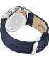 Men's Chrono Blue Genuine Leather Strap Watch 44mm