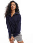 Mango high neck half zip sweat in navy Синий, S - EU 36 - фото #1