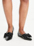 ASOS DESIGN Wide Fit Lake bow pointed ballet flats in black