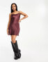 Фото #4 товара Wednesday's Girl satin cowl neck polka dot mini dress in burgundy