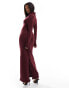 ASOS DESIGN heavy rib roll neck midaxi dress in burgundy