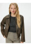 Фото #1 товара Куртка женская Koton Искусственная кожа с эффектом потертости, на молнии, с воротником "рубашка"