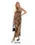 Фото #1 товара Miss Selfridge Petite slash neck scoop back maxi dress in animal print