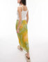 Topshop plisse sunflower print midi skirt in green grün, 42 - фото #2