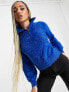 Threadbare Ski fluffy knit jumper with zip in blue