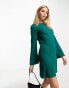 Фото #2 товара New Look flare sleeve mini dress in dark green