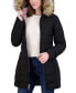 Фото #9 товара Women's Stretch Faux-Fur Trim Hooded Puffer Coat