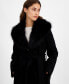 Women's Belted Faux-Fur-Collar Walker Coat