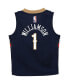 ფოტო #3 პროდუქტის Infant Boys and Girls Zion Williamson Navy New Orleans Pelicans Swingman Player Jersey - Icon Edition