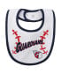 Newborn and Infant Boys and Girls White Cleveland Guardians Three-Piece Play Ball Raglan Bodysuit Booties and Bib Set