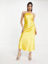 Фото #3 товара Miss Selfridge satin halter maxi slip dress in yellow