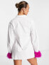 Jaded Rose balloon sleeve shirt dress in white with bright faux feather cuffs