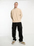 ASOS DESIGN oversized half zip baseball sweatshirt in beige pique