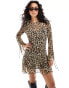 Mango tie sleeve leopard print mini dress in black Черный, XS - EU 34 - фото #3