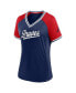 ფოტო #3 პროდუქტის Women's Navy Atlanta Braves Glitz Glam League Diva Raglan V-Neck T-Shirt