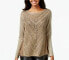 Фото #1 товара Inc International Concepts Women Long Sleeve Metallic Pointelle Sweater Gold L