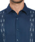 Men's Short Sleeve Leaf Linen Blend Embroidered Guayabera Button-Front Shirt
