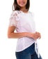 ფოტო #2 პროდუქტის Petite Short Sleeve Lace Detail Top