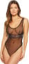 Else 159698 Women's Bare High Leg See Through Lingerie Black Bodysuit Size Small