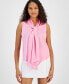 Фото #1 товара Women's Tie-Neck Sleeveless Satin Blouse, Created for Macy's