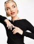 Фото #2 товара COLLUSION sheer slash neck long sleeve top in black