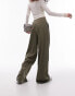 Topshop linen high waist super wide leg trouser in khaki