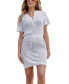 Women's White Open Knit Front Button Cover-Up