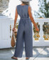 Фото #3 товара Women's Front Button Tie-Waist Wide Leg Jumpsuit