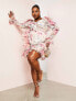 Фото #4 товара ASOS LUXE Curve organza ruffle ruched long sleeved mini dress in floral print