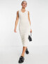 River Island v neck textured midi dress in stone