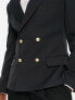 ASOS DESIGN wedding skinny double breasted blazer with gold buttons in black