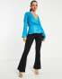 ASOS DESIGN drape long sleeve top with and peplum hem in bright teal